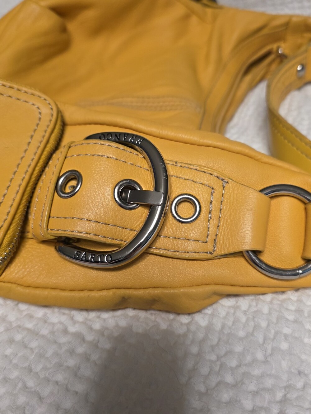 Franco Sarto Retro Yellow Leather Shoulder Bag Summer - Picture 3 of 10